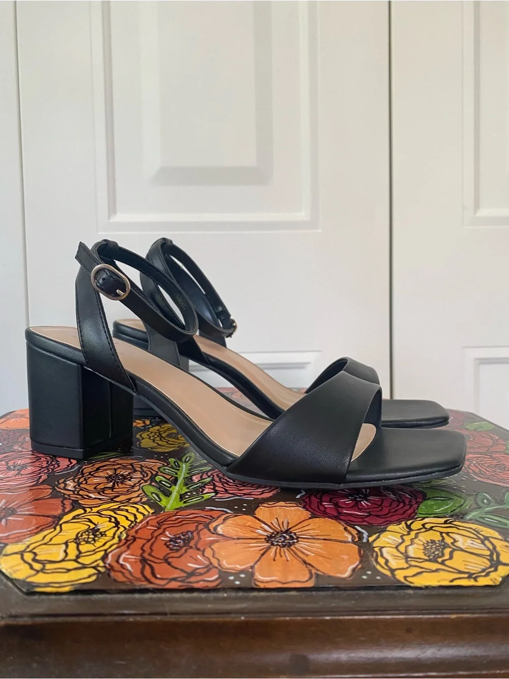 a new day Black Block Heel Ankle-Strap Sandals